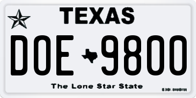 TX license plate DOE9800