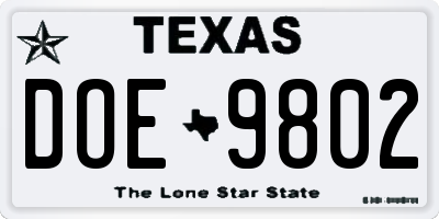 TX license plate DOE9802