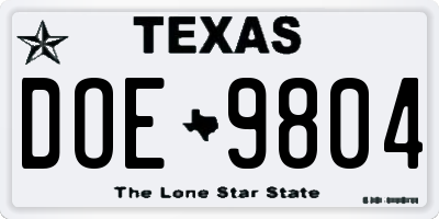 TX license plate DOE9804