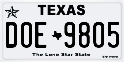 TX license plate DOE9805