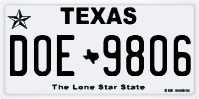TX license plate DOE9806