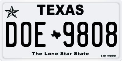 TX license plate DOE9808