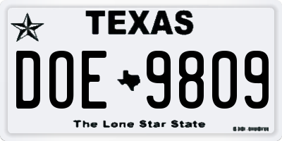 TX license plate DOE9809