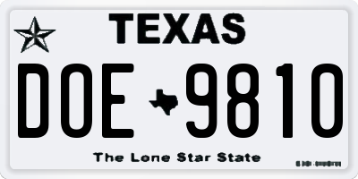 TX license plate DOE9810