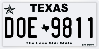 TX license plate DOE9811