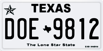 TX license plate DOE9812