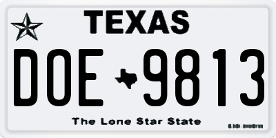 TX license plate DOE9813