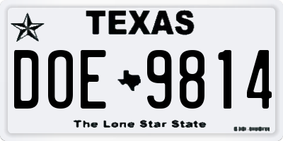 TX license plate DOE9814