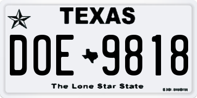 TX license plate DOE9818