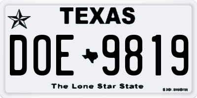 TX license plate DOE9819