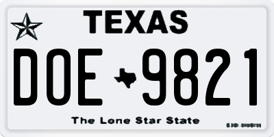 TX license plate DOE9821