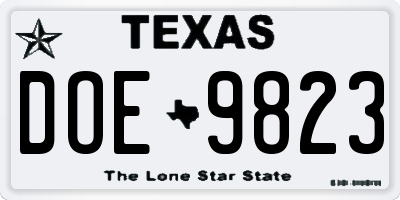 TX license plate DOE9823