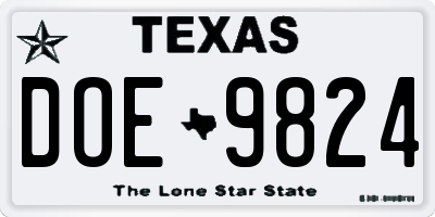 TX license plate DOE9824