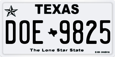 TX license plate DOE9825