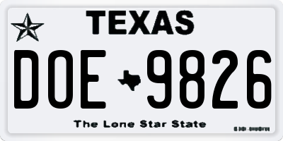 TX license plate DOE9826