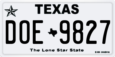TX license plate DOE9827