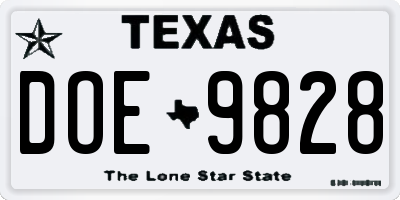 TX license plate DOE9828
