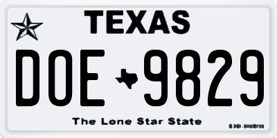 TX license plate DOE9829