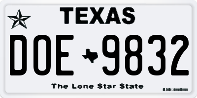 TX license plate DOE9832