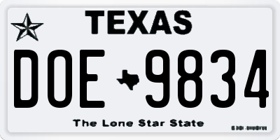TX license plate DOE9834