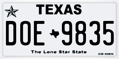 TX license plate DOE9835