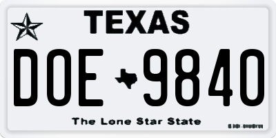 TX license plate DOE9840