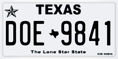 TX license plate DOE9841