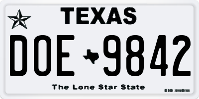 TX license plate DOE9842