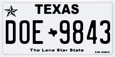 TX license plate DOE9843
