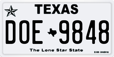 TX license plate DOE9848