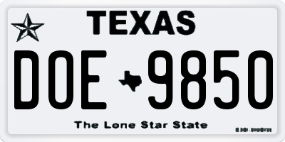 TX license plate DOE9850