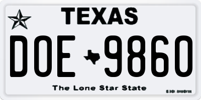 TX license plate DOE9860