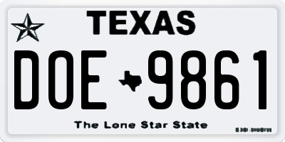 TX license plate DOE9861