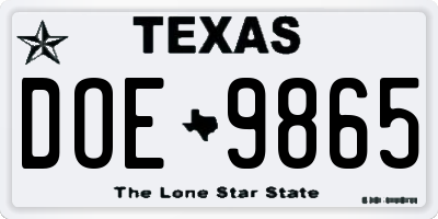 TX license plate DOE9865