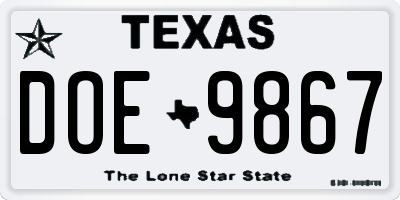 TX license plate DOE9867