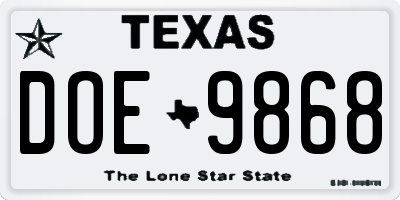 TX license plate DOE9868