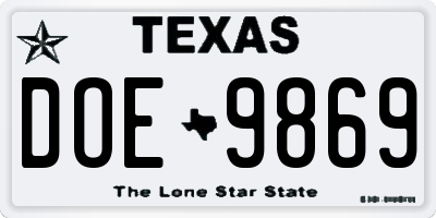 TX license plate DOE9869