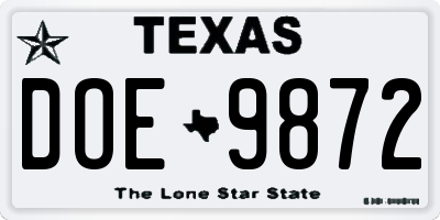 TX license plate DOE9872
