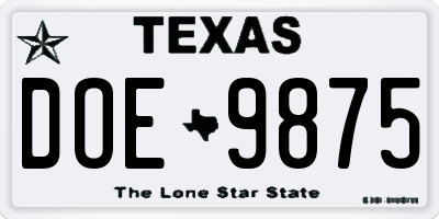 TX license plate DOE9875