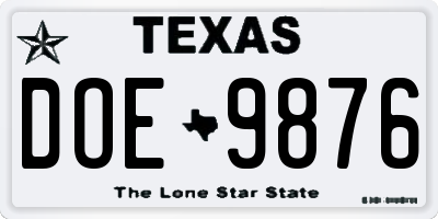 TX license plate DOE9876