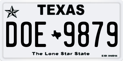 TX license plate DOE9879