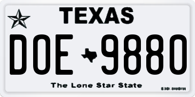 TX license plate DOE9880