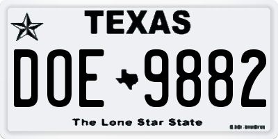 TX license plate DOE9882
