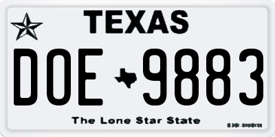 TX license plate DOE9883