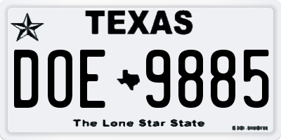 TX license plate DOE9885