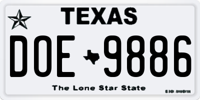 TX license plate DOE9886