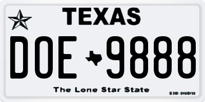 TX license plate DOE9888