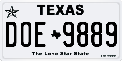 TX license plate DOE9889