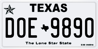 TX license plate DOE9890