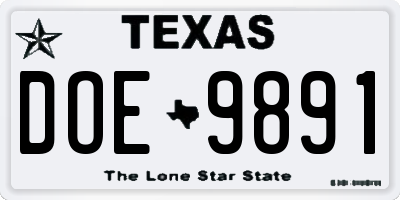 TX license plate DOE9891